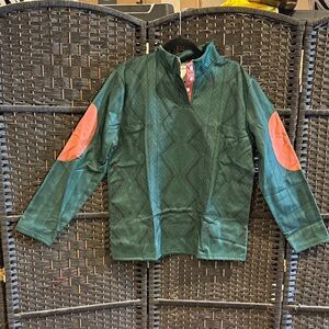 Green Quilted Pullover with Pink Elbow Patches